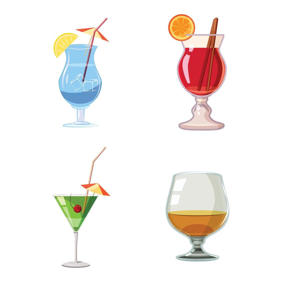 cocktail pictogrammenset, cartoon stijl vector