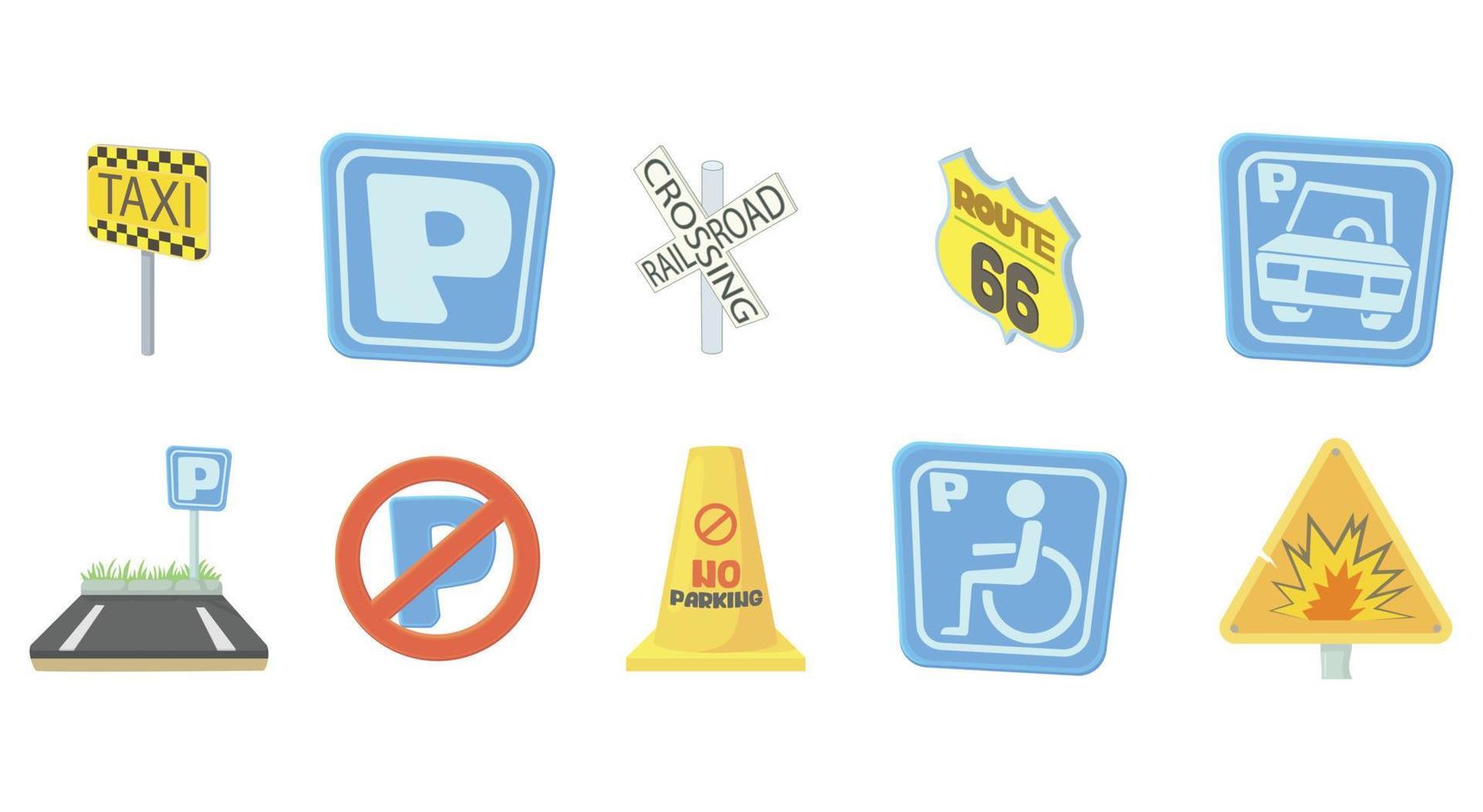 verkeersbord pictogrammenset, cartoon stijl vector