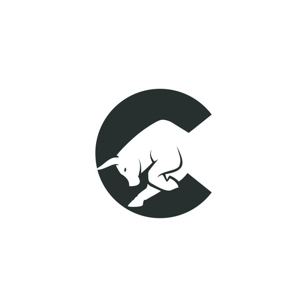 letter c met stier in negatieve ruimte vector