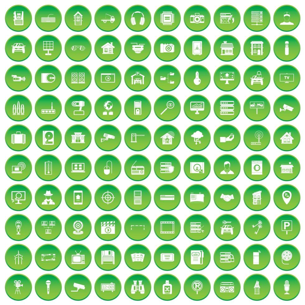 100 camerapictogrammen instellen groene cirkel vector