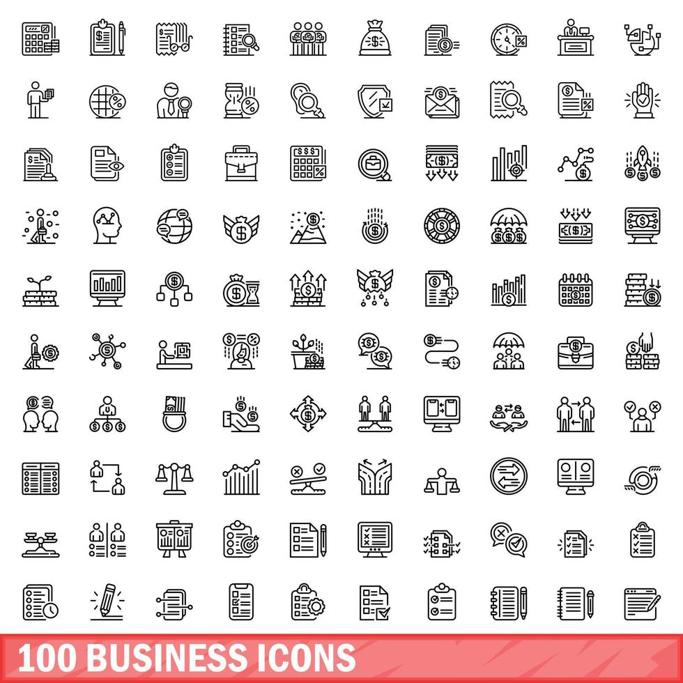 100 zakelijke iconen set, Kaderstijl vector