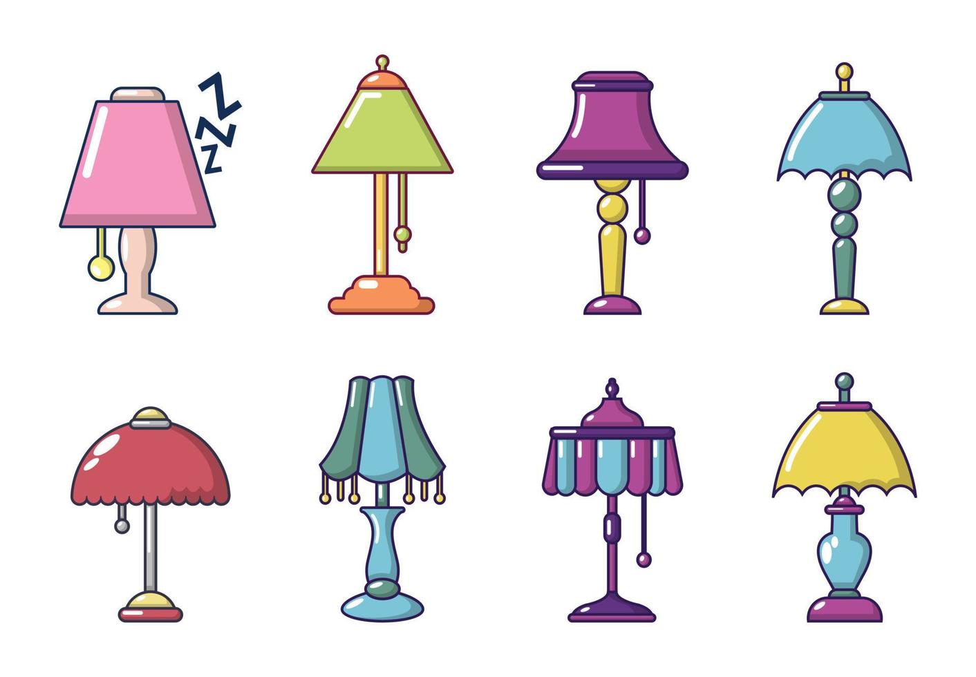 lamp pictogrammenset, cartoon stijl vector