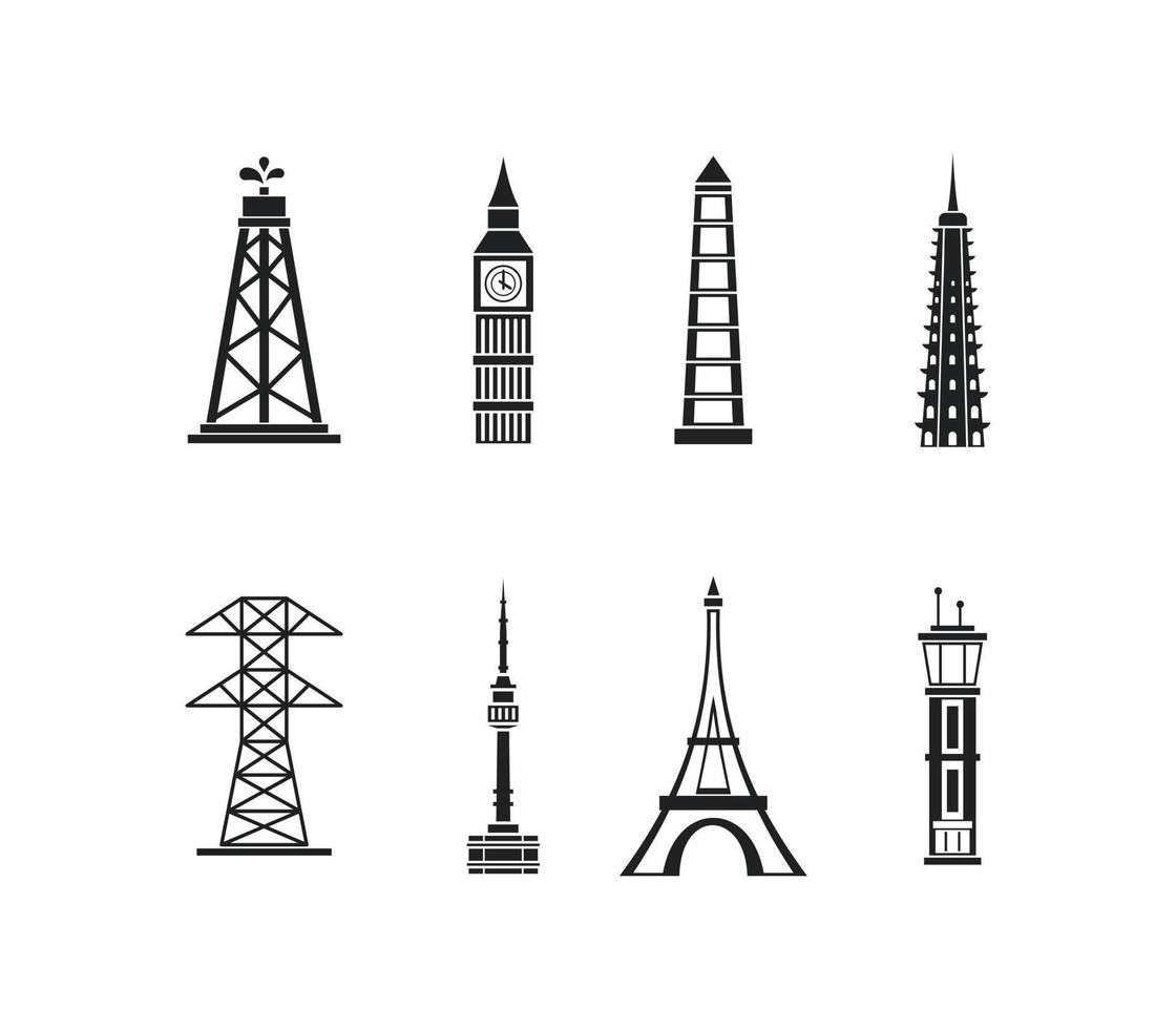 toren pictogrammenset, eenvoudige stijl vector