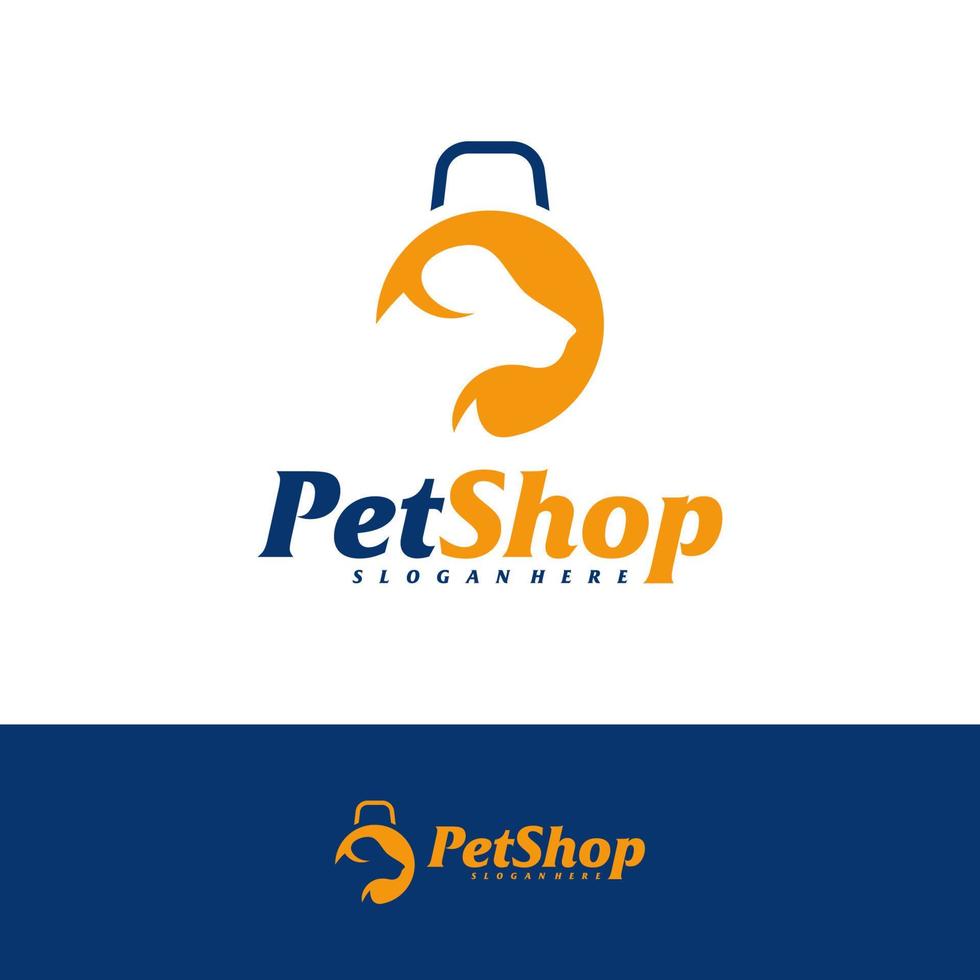 dierenwinkel logo ontwerpsjabloon. hond winkel logo concept vector. embleem, creatief symbool, icoon vector