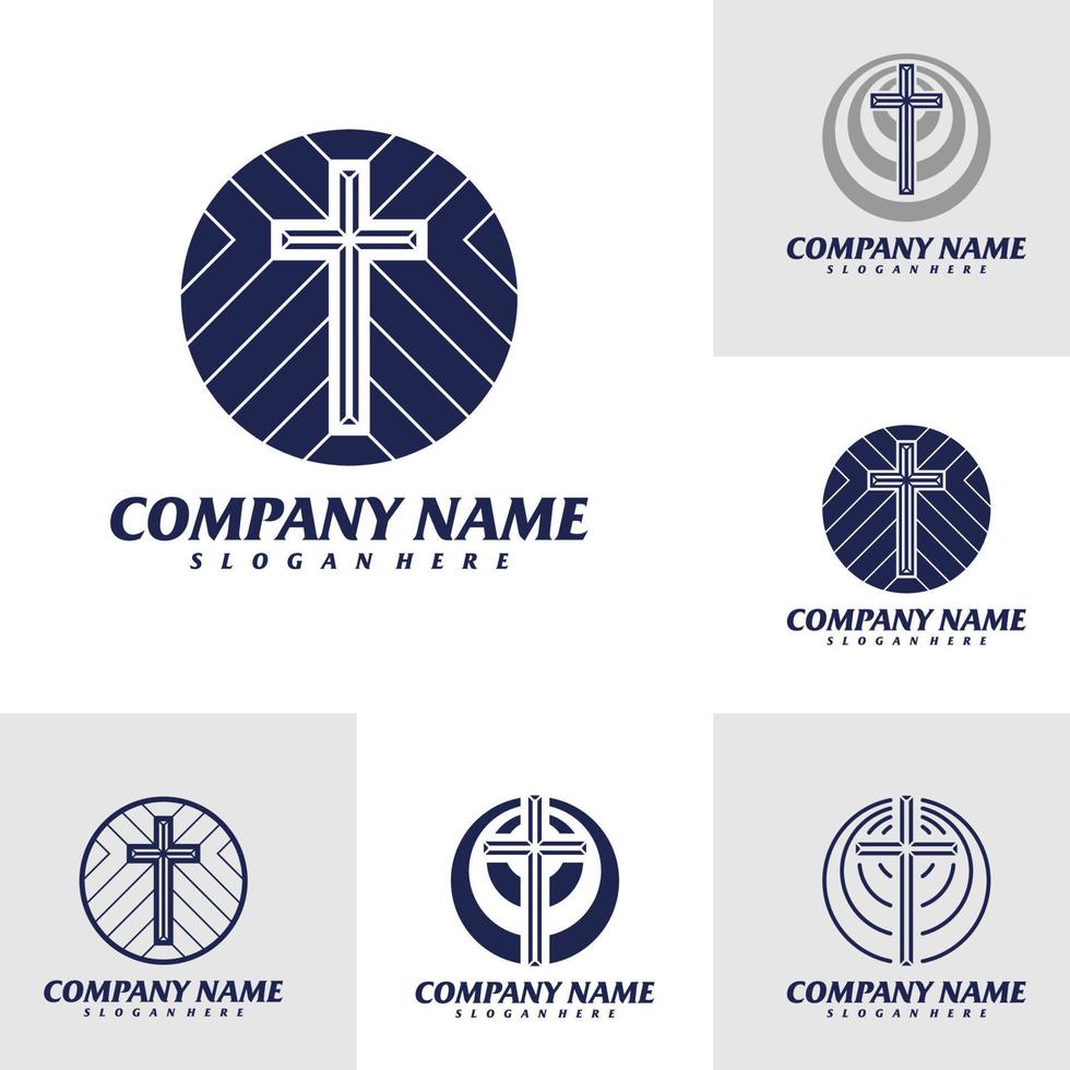 set van christelijke logo ontwerpsjabloon. christelijk logo concept vector. embleem, creatief symbool, icoon vector