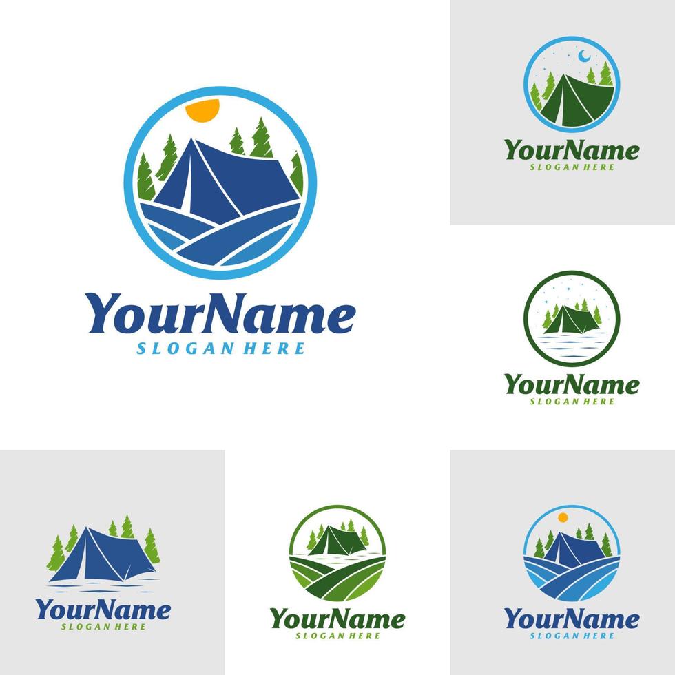 set kamp logo ontwerpsjabloon. camping logo concept vector. creatief pictogram symbool vector