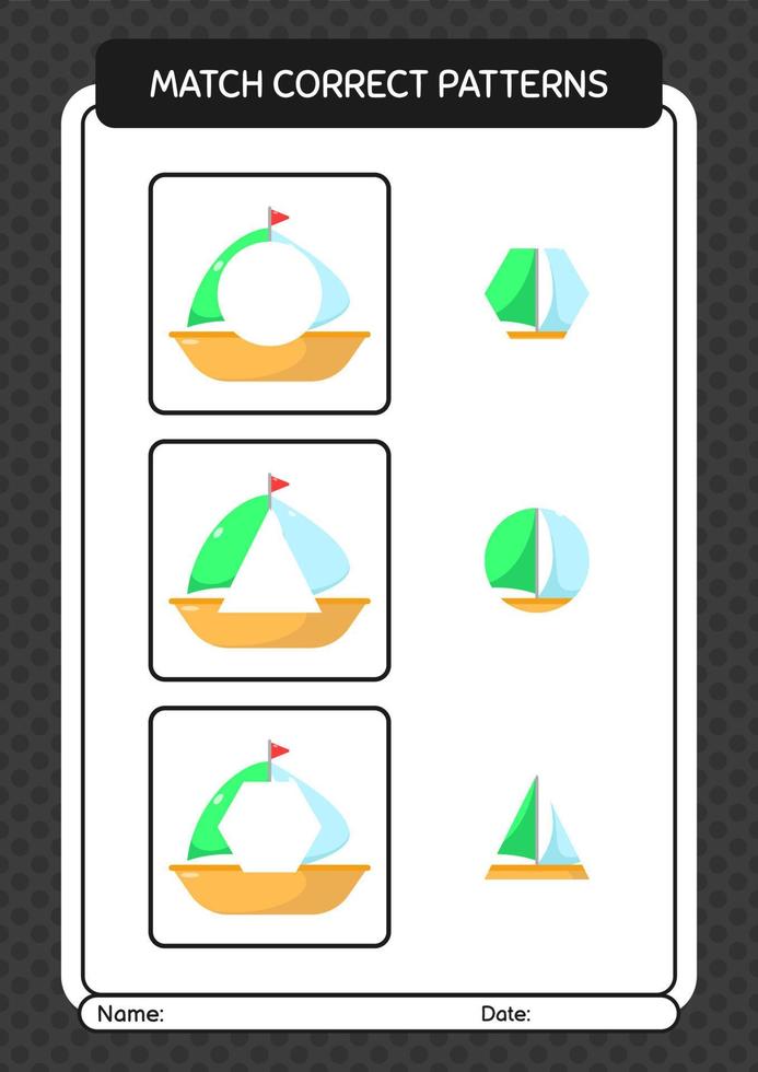 match patroonspel met zeilboot. werkblad voor kleuters, activiteitenblad voor kinderen vector