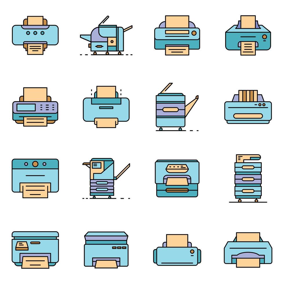 printer pictogrammenset lijn kleur vector