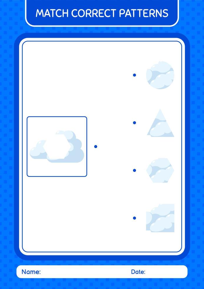 match patroonspel met wolk. werkblad voor kleuters, activiteitenblad voor kinderen vector