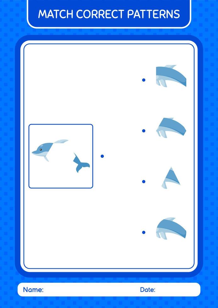 match patroonspel met dolfijn. werkblad voor kleuters, activiteitenblad voor kinderen vector
