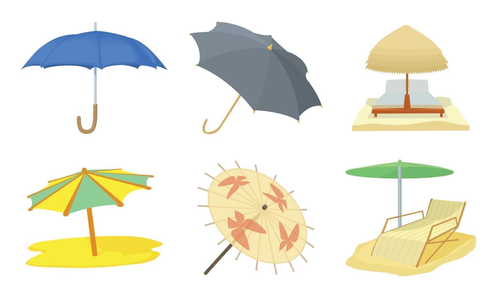 paraplu pictogrammenset, cartoon stijl vector