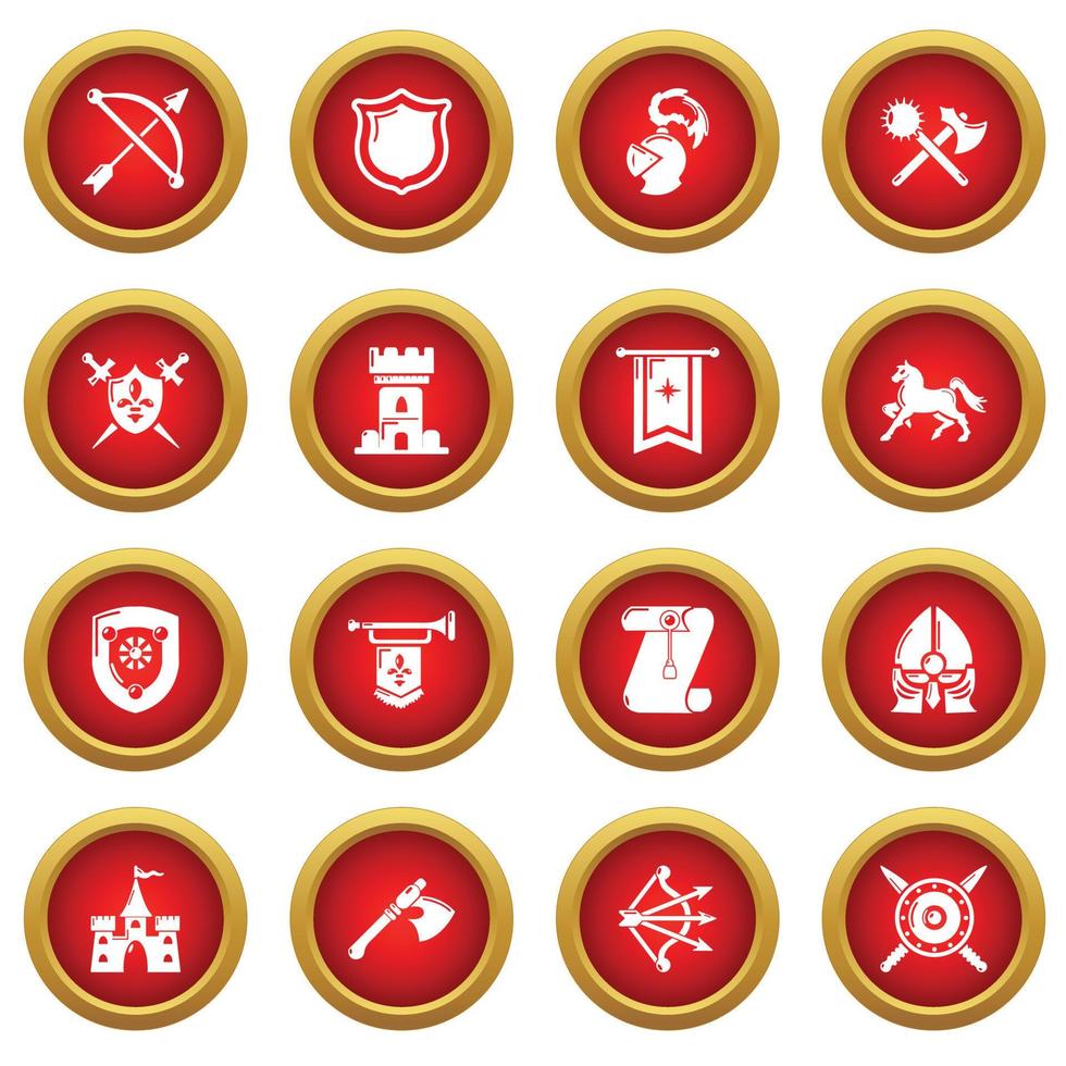 ridder middeleeuwse iconen set, eenvoudige stijl vector