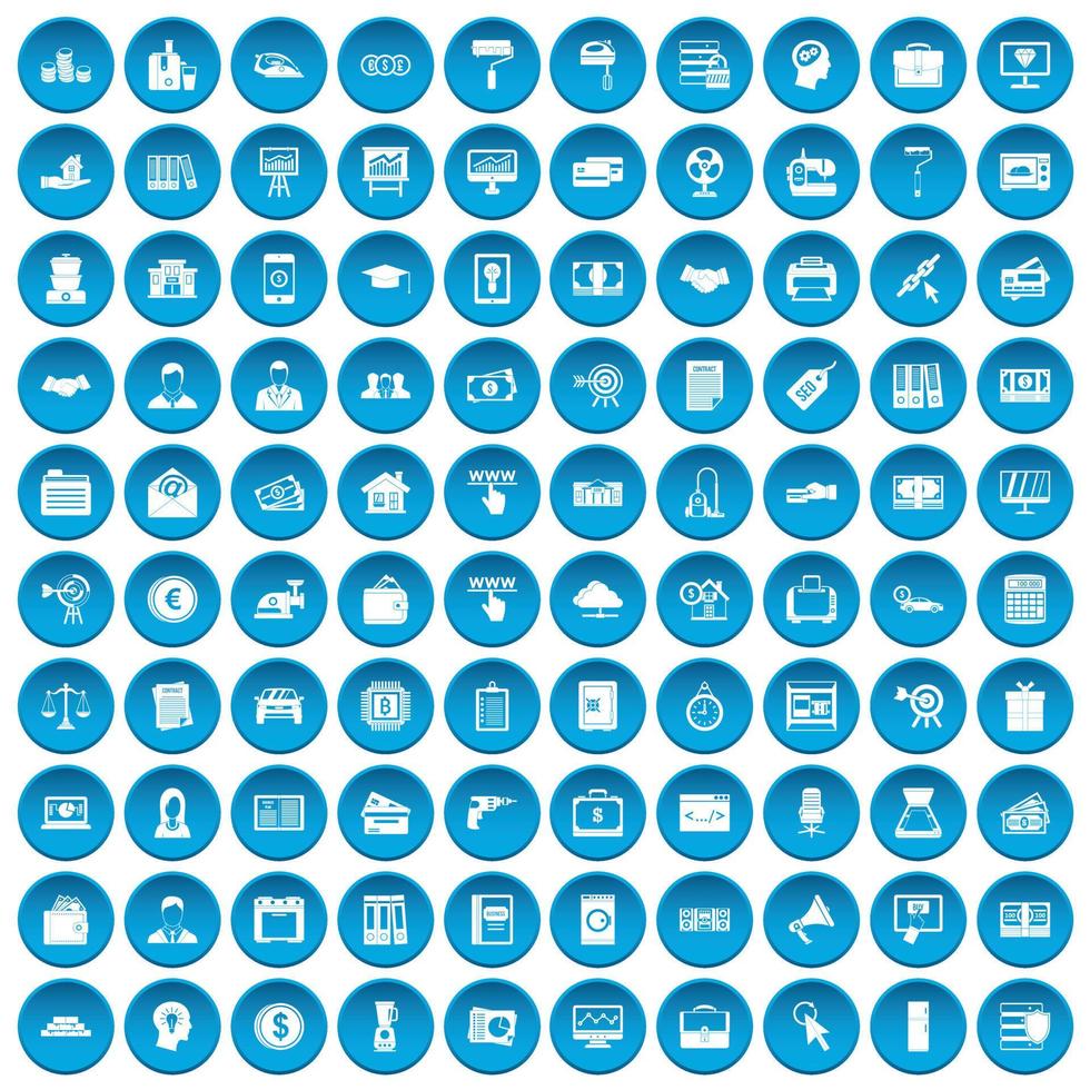 100 uitleenpictogrammen blauw ingesteld vector