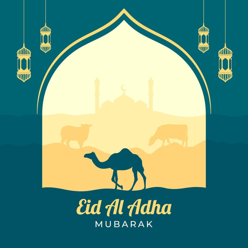 eid al adha mubarak platte ontwerp illustratie sociale media sjabloon vector