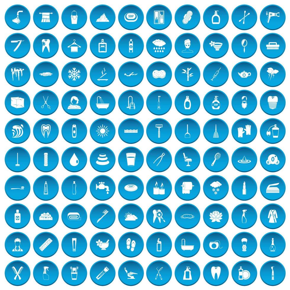 100 hygiëne iconen set blauw vector