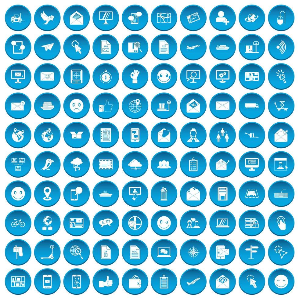 100 e-mailpictogrammen blauw ingesteld vector