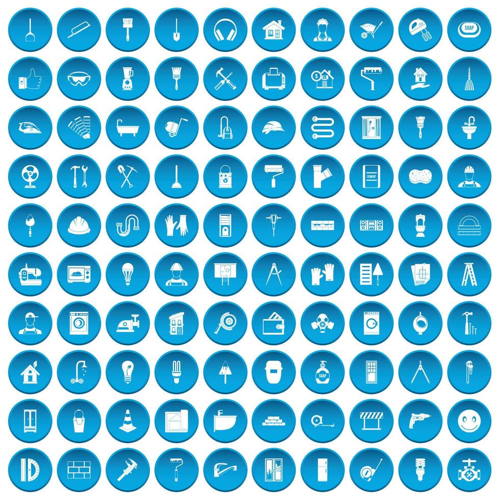 100 renovatie iconen set blauw vector