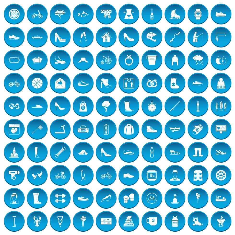 100 schoen iconen set blauw vector