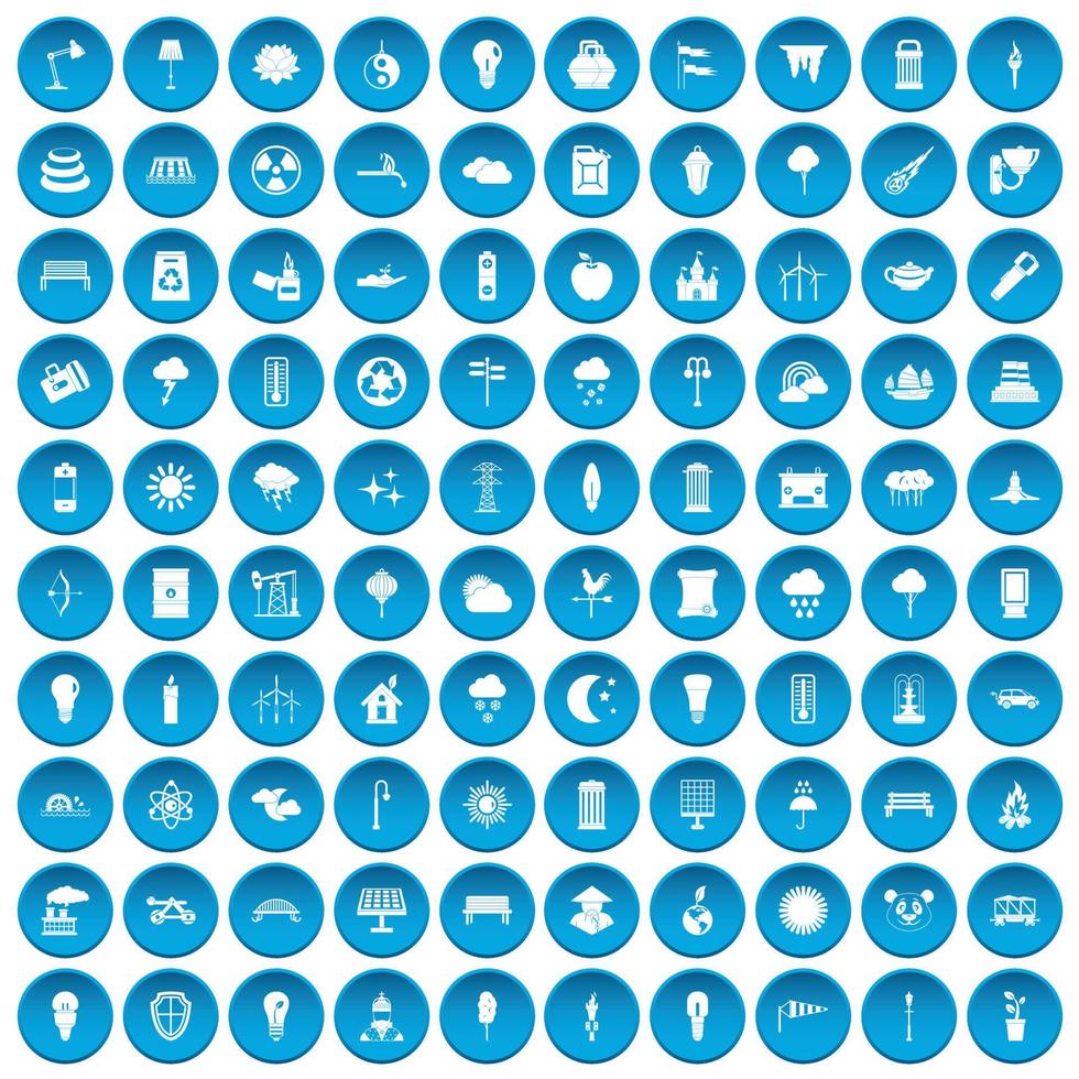 100 straatverlichting iconen set blauw vector