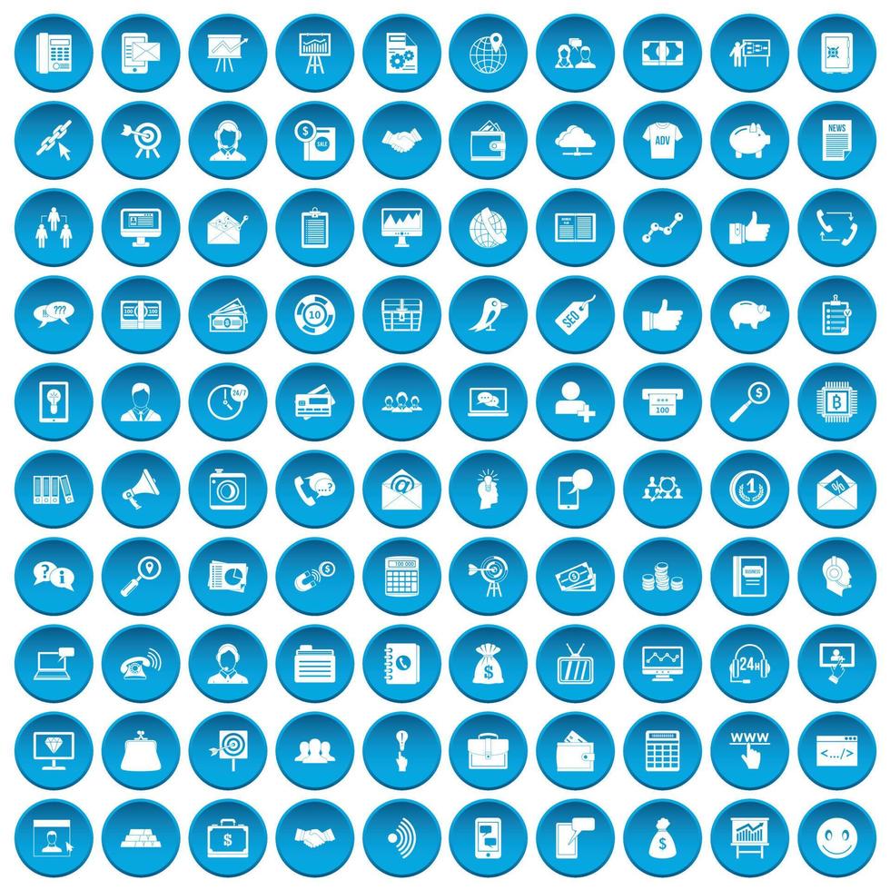 100 virale marketingpictogrammen blauw ingesteld vector