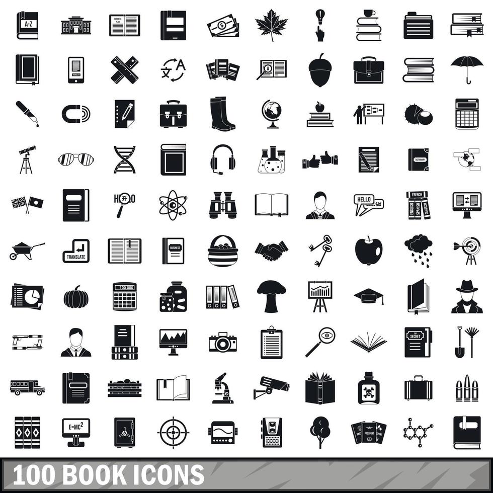 100 boek iconen set, eenvoudige stijl vector