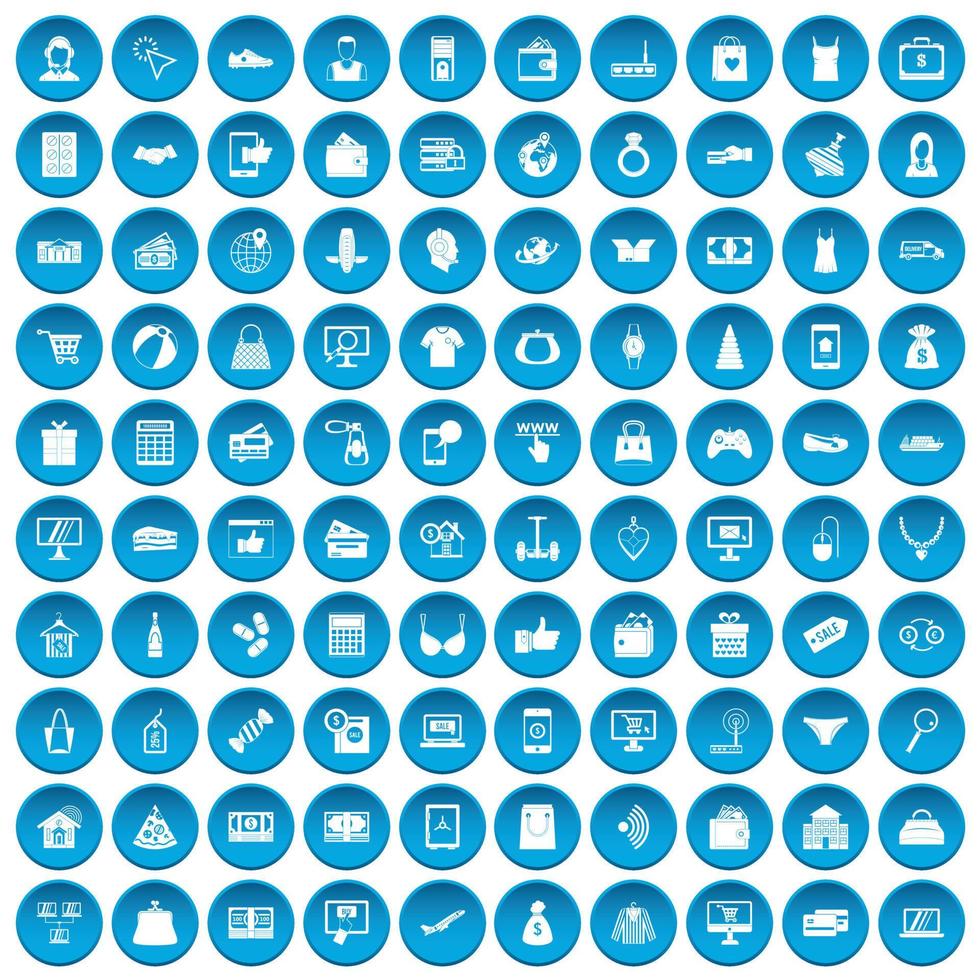 100 online winkelen pictogrammen instellen blauw vector