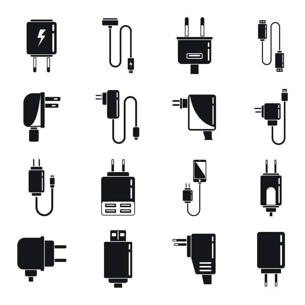 mobiele oplader pictogrammen instellen eenvoudige vector. USB-kabel vector