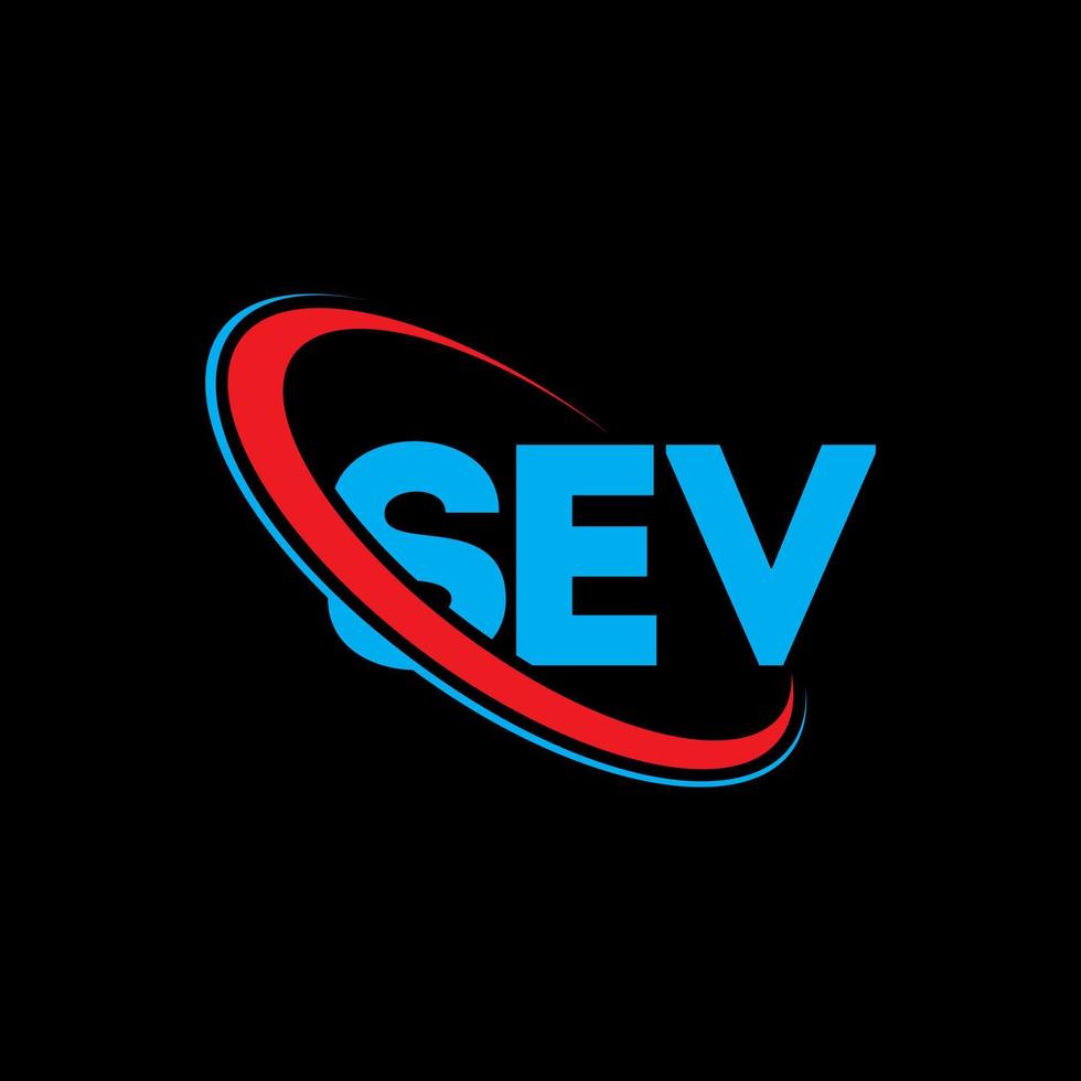 sev-logo. sv brief. sev brief logo ontwerp. initialen sev logo gekoppeld aan cirkel en hoofdletter monogram logo. sev typografie voor technologie, zaken en onroerend goed merk. vector