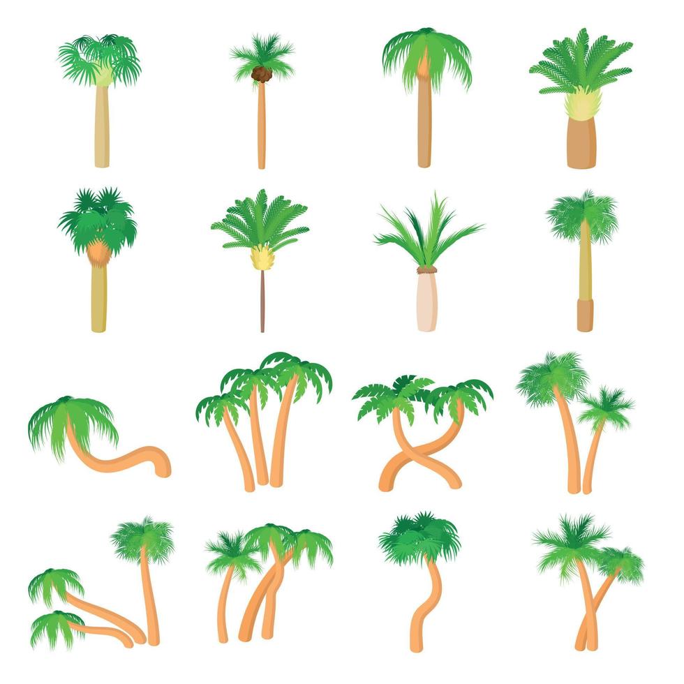 palm iconen set, cartoon stijl vector