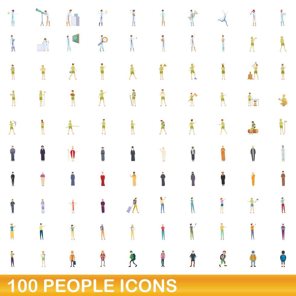 100 mensen iconen set, cartoon stijl vector