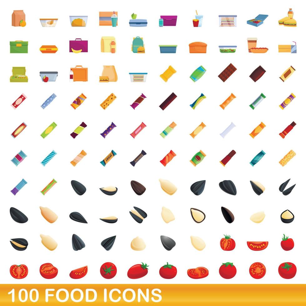 100 voedsel iconen set, cartoon stijl vector