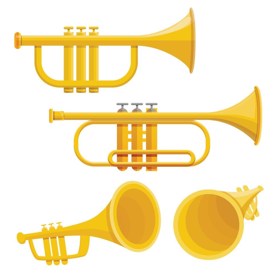 trompet pictogrammenset, cartoon stijl vector