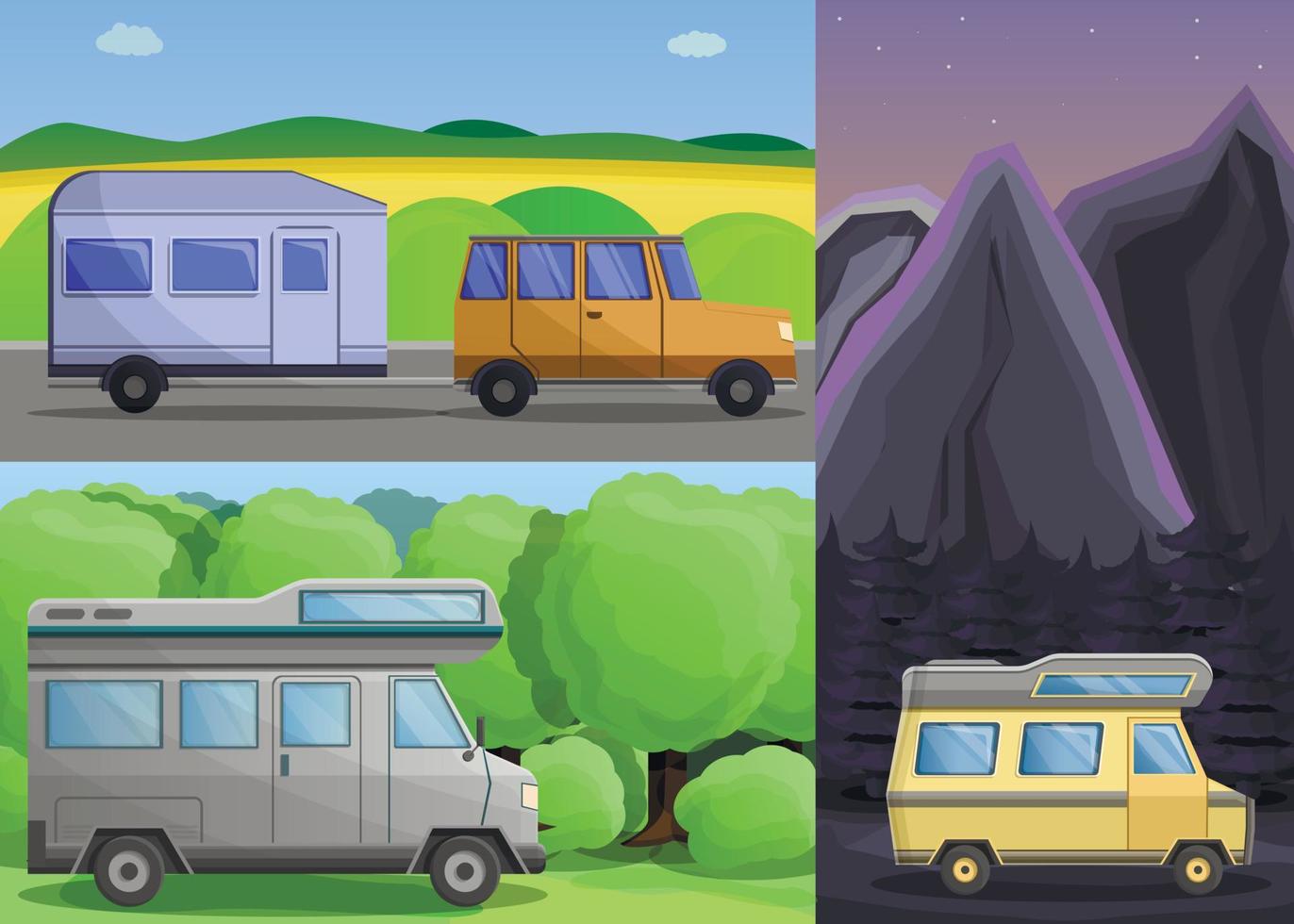 camper banner set, cartoon stijl vector