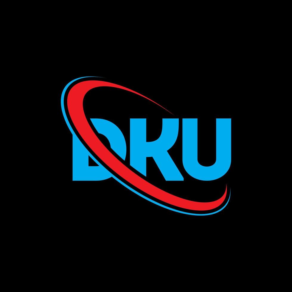 dku-logo. dk brief. dku brief logo ontwerp. initialen dku-logo gekoppeld aan cirkel en monogram-logo in hoofdletters. dku typografie voor technologie, zaken en onroerend goed merk. vector