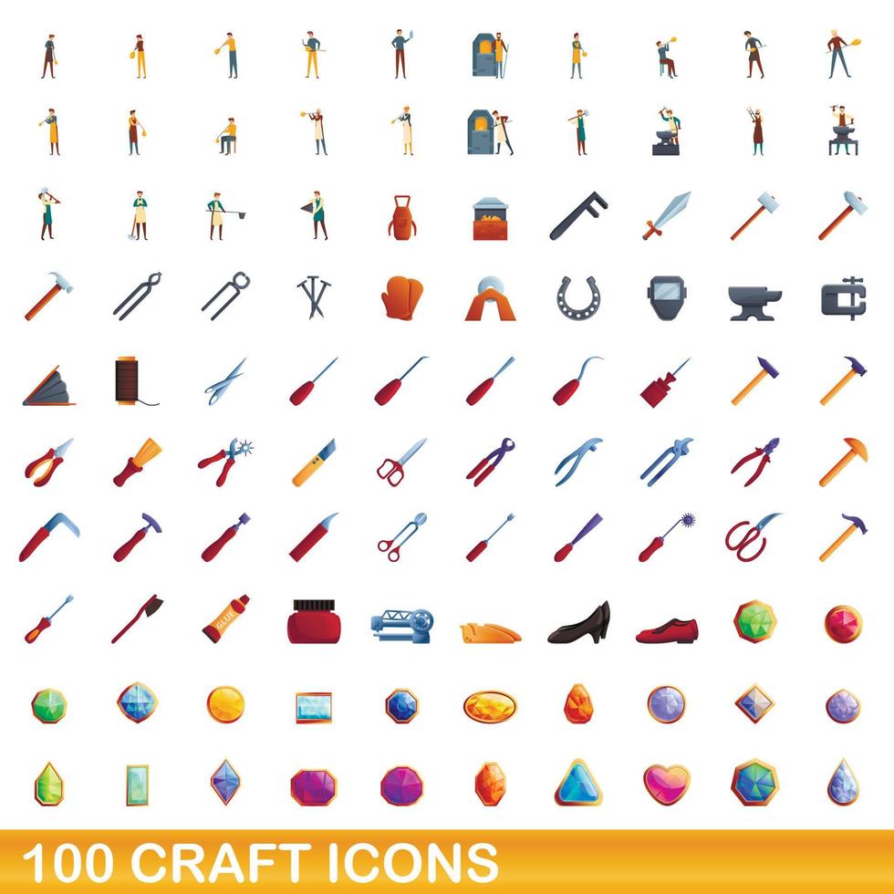 100 ambachtelijke iconen set, cartoon stijl vector