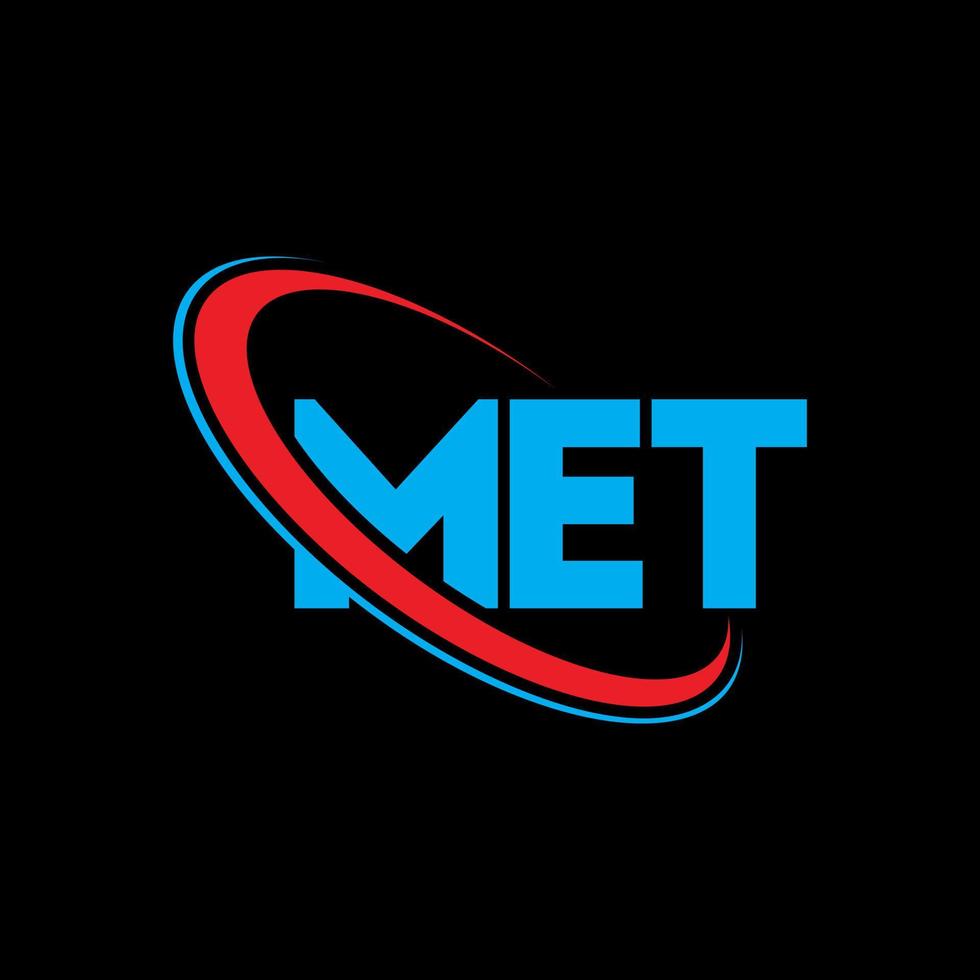 met logo. brief ontmoet. ontmoet letter logo-ontwerp. initialen met logo gekoppeld aan cirkel en monogram logo in hoofdletters. met typografie voor technologie, zaken en onroerend goed merk. vector