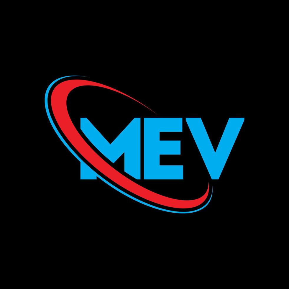 mev-logo. mev brief. mev brief logo ontwerp. initialen mev logo gekoppeld aan cirkel en hoofdletter monogram logo. mev typografie voor technologie, business en onroerend goed merk. vector