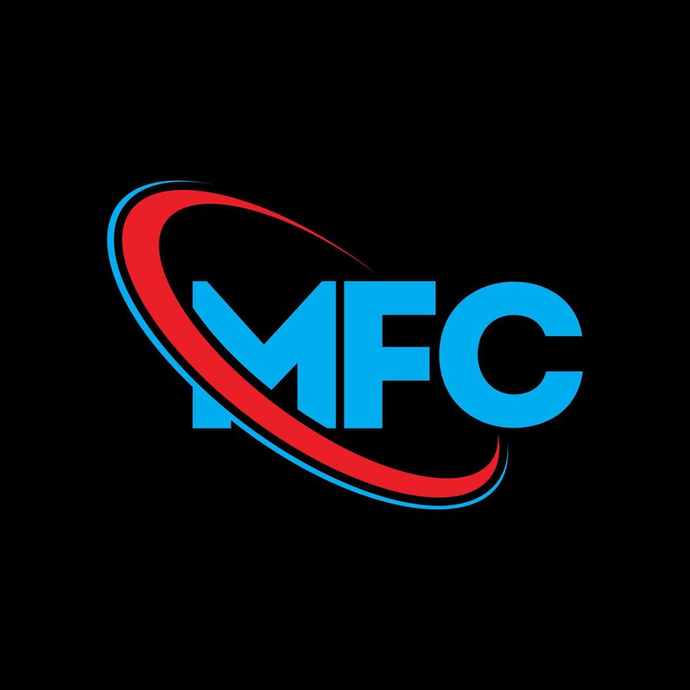 mfc-logo. mfc brief. mfc brief logo ontwerp. initialen mfc-logo gekoppeld aan cirkel en monogram-logo in hoofdletters. mfc typografie voor technologie, zaken en onroerend goed merk. vector