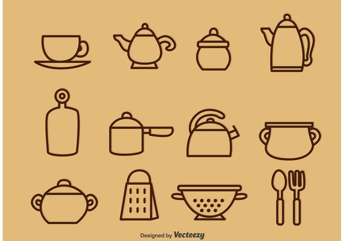 Gekleurde Vintage Kitchen Utensil Vector Pictogrammen