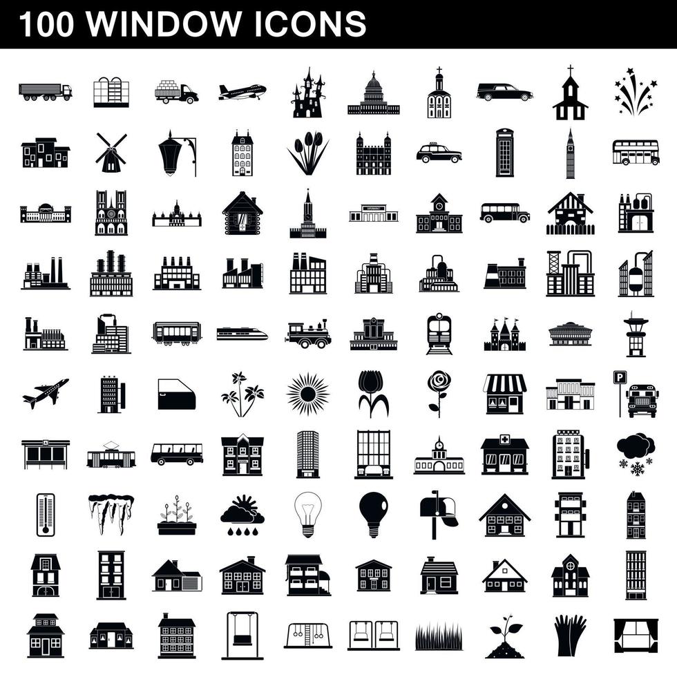 100 venster iconen set, eenvoudige stijl vector