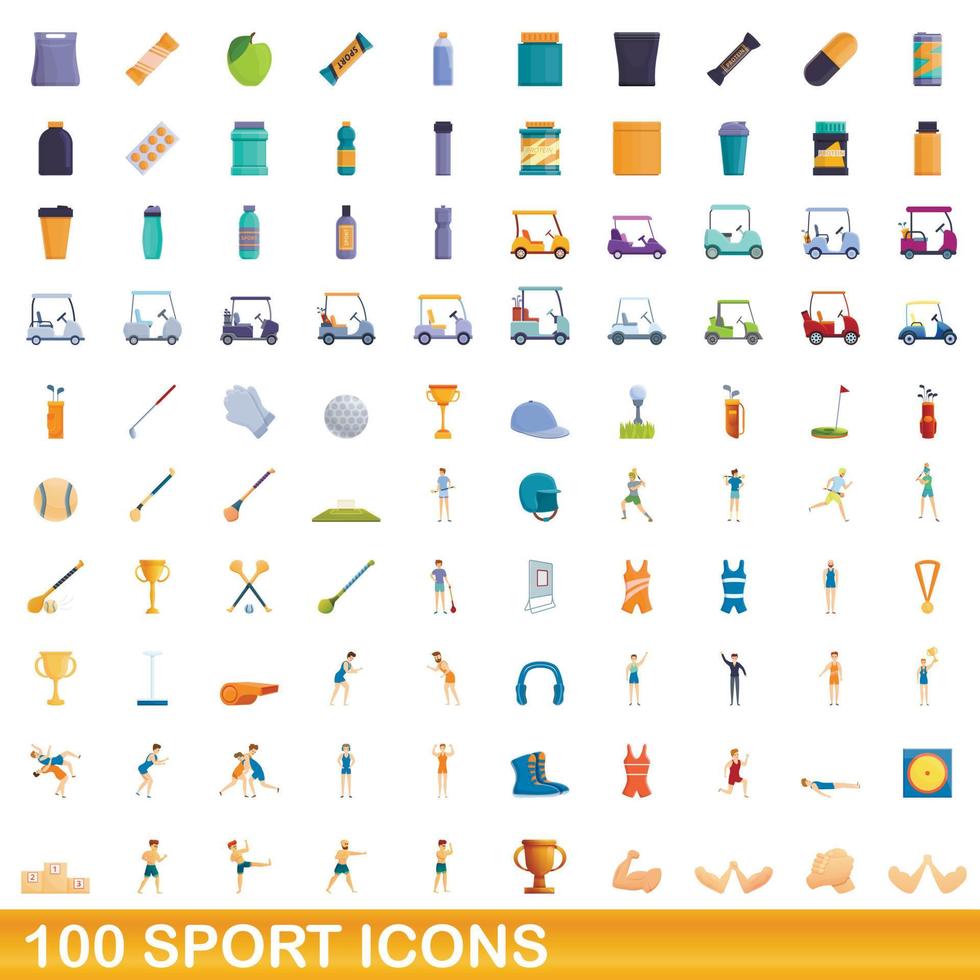 100 sport iconen set, cartoon stijl vector