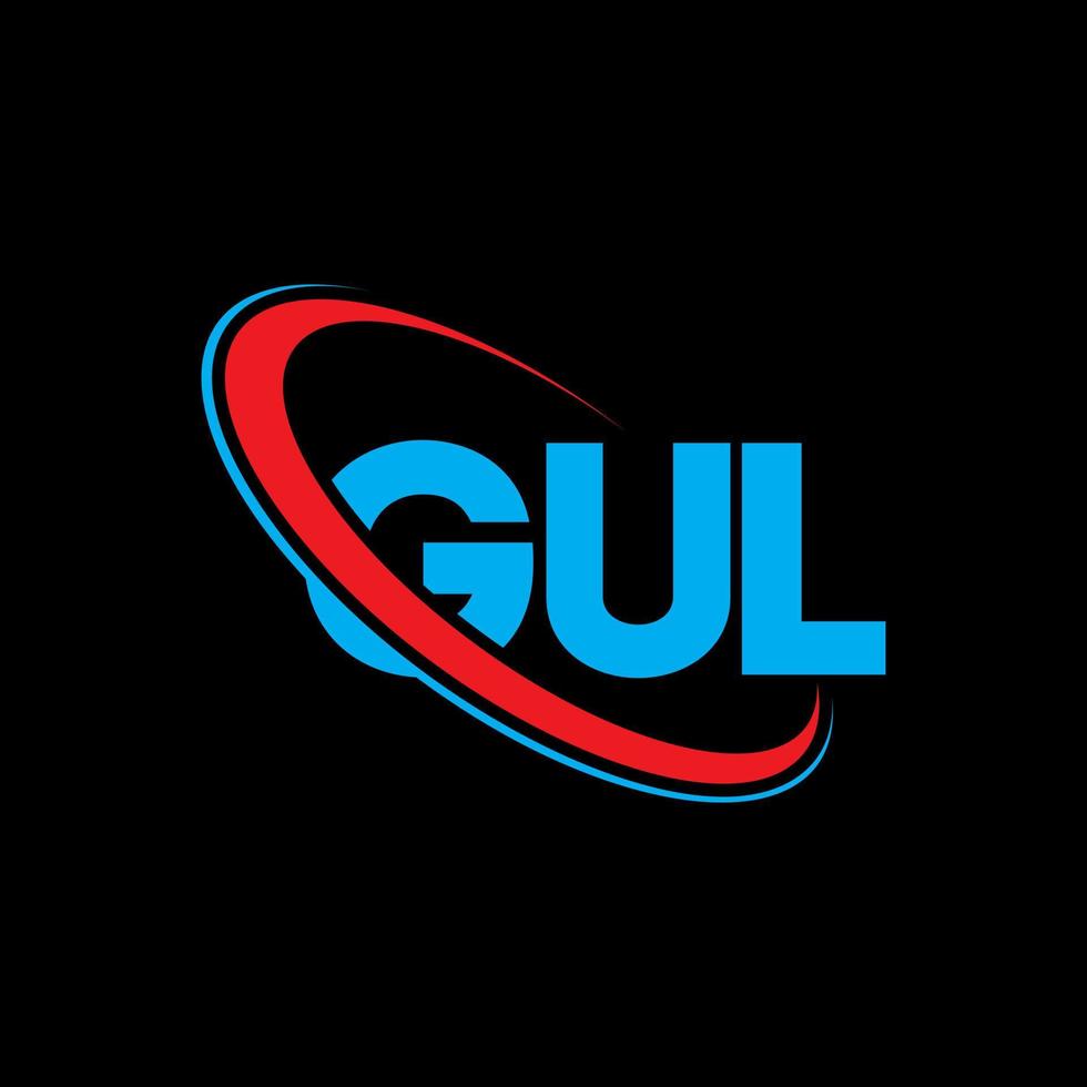 gul-logo. gul brief. gul brief logo ontwerp. initialen gul-logo gekoppeld aan cirkel en monogram-logo in hoofdletters. gul typografie voor technologie, business en onroerend goed merk. vector