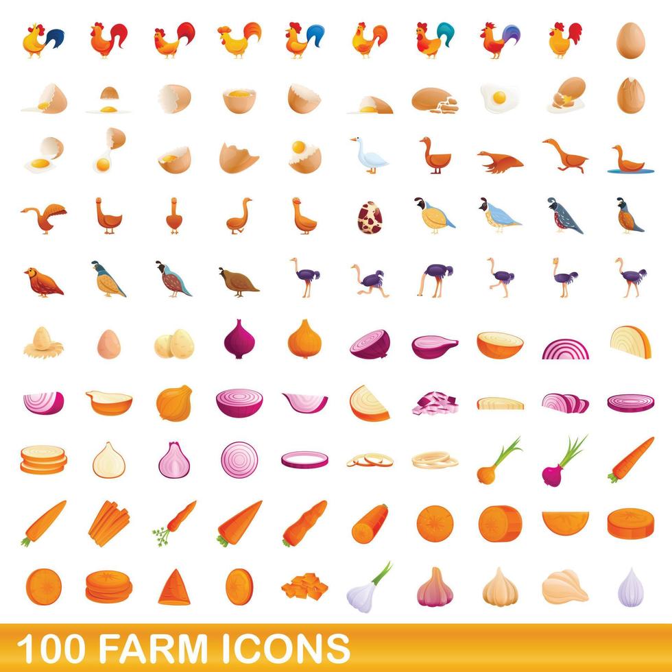 100 boerderij iconen set, cartoon stijl vector