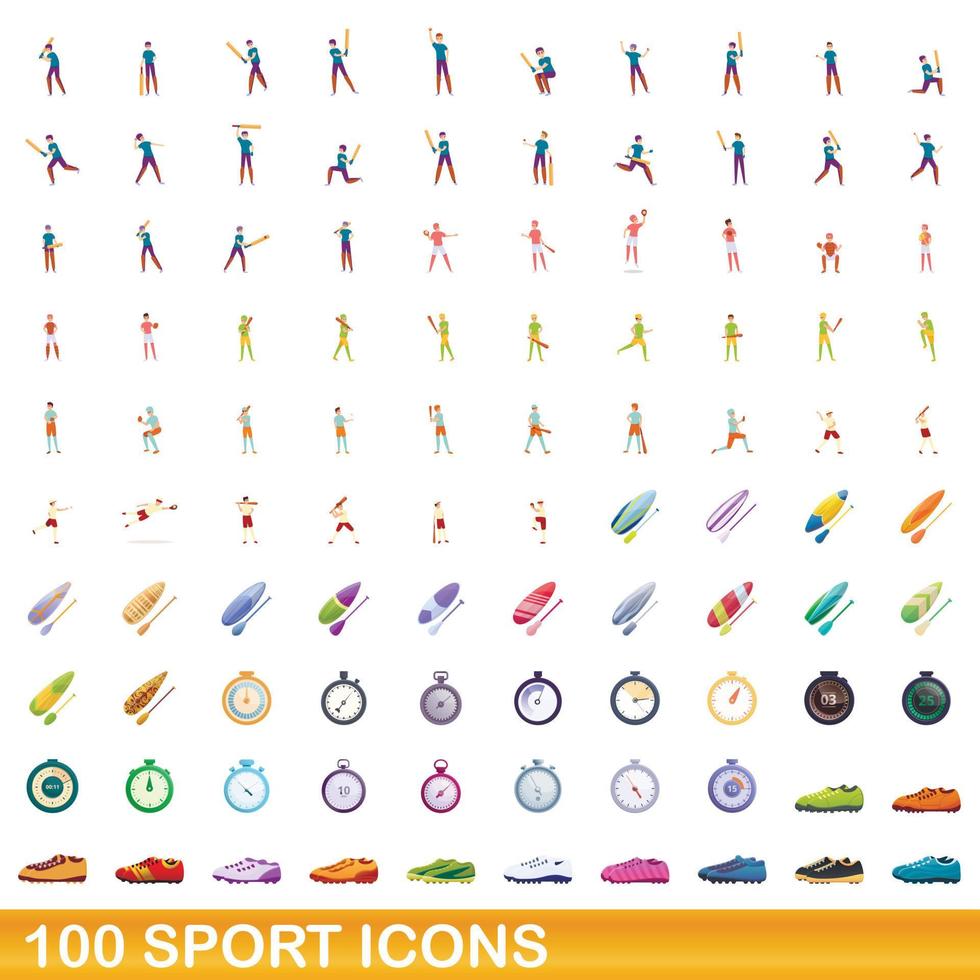 100 sport iconen set, cartoon stijl vector