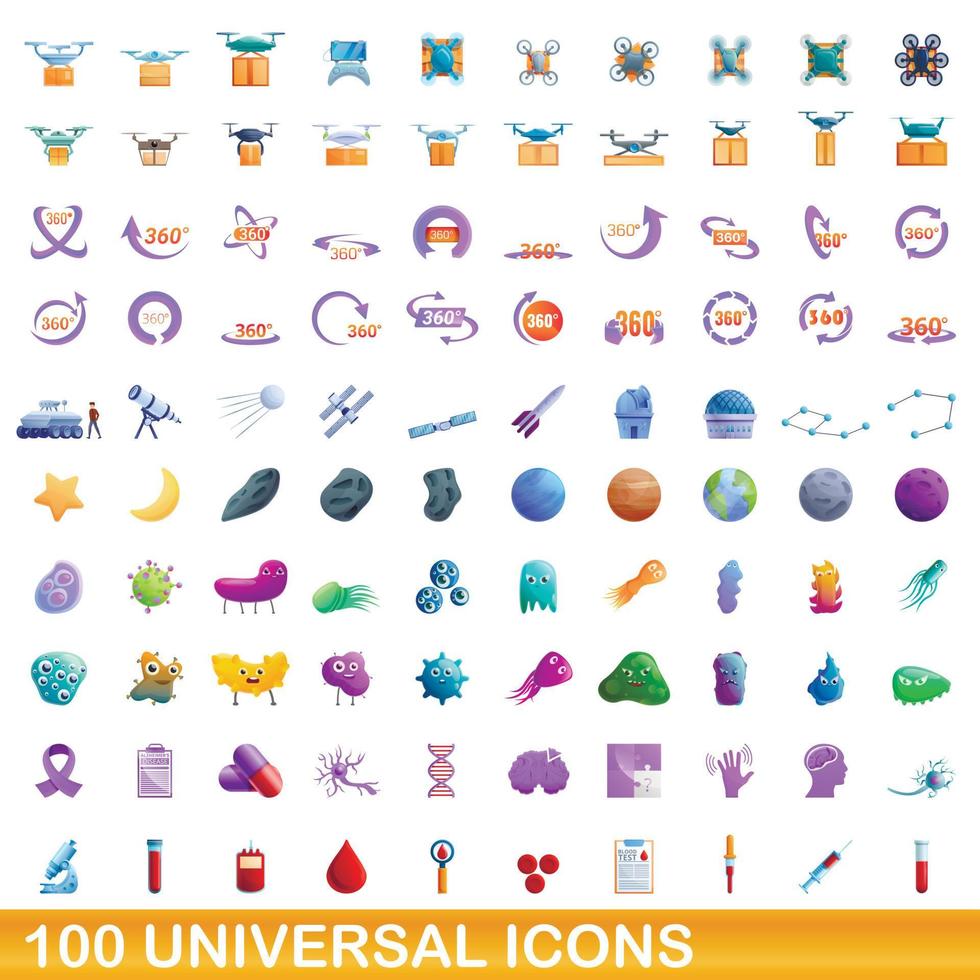 100 universele iconen set, cartoon stijl vector