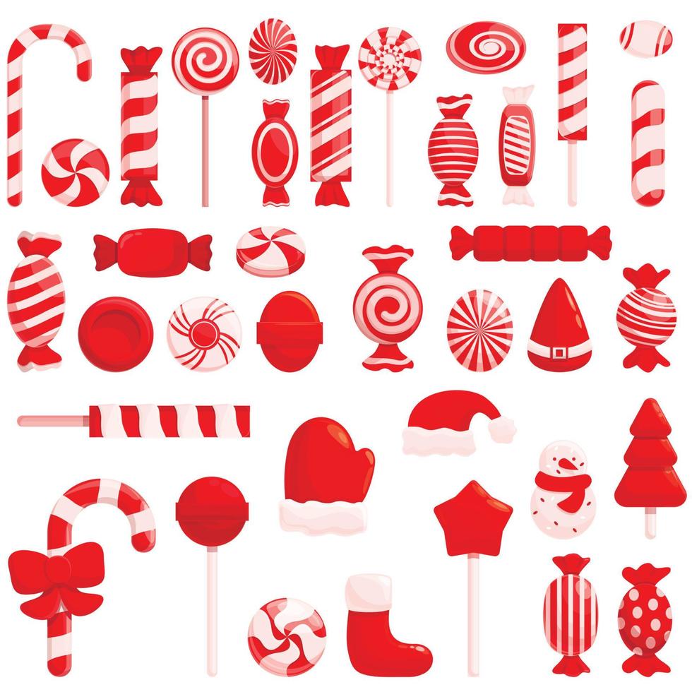 kerst snoep iconen set, cartoon stijl vector