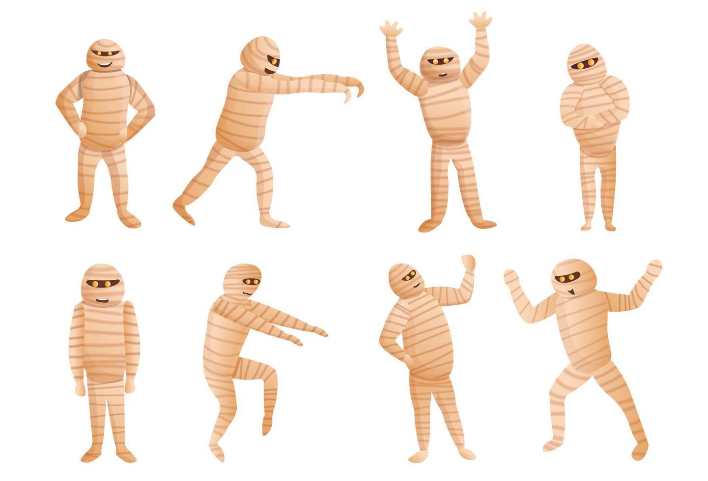 mummie iconen set, cartoon stijl vector