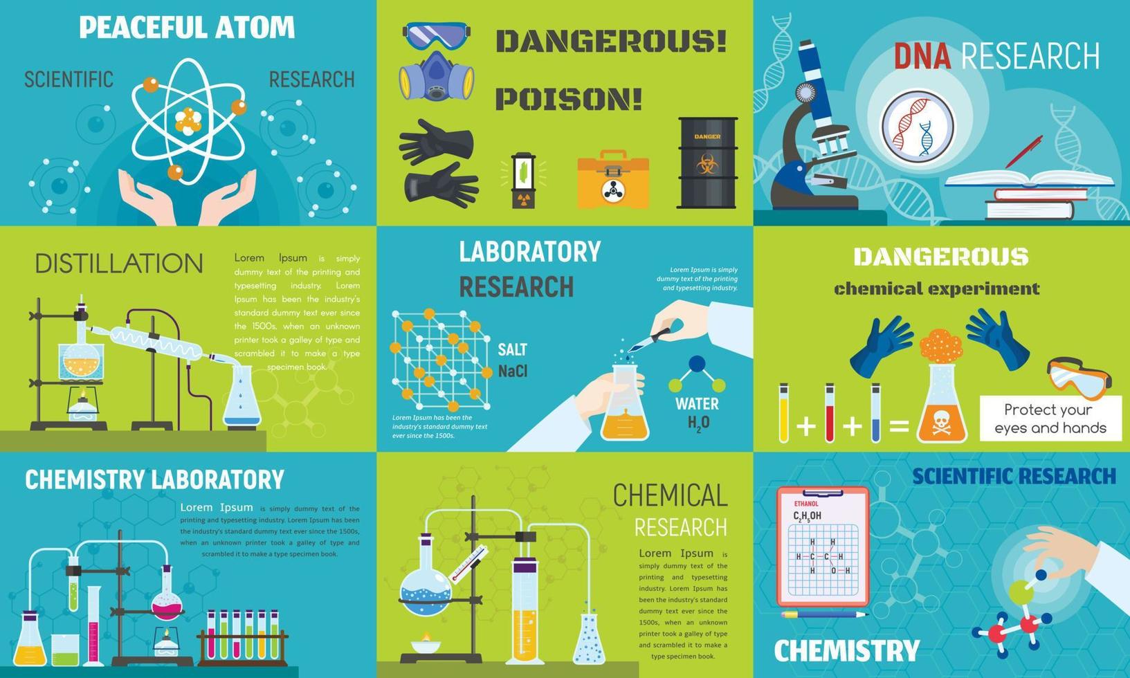 chemie banner set, vlakke stijl vector