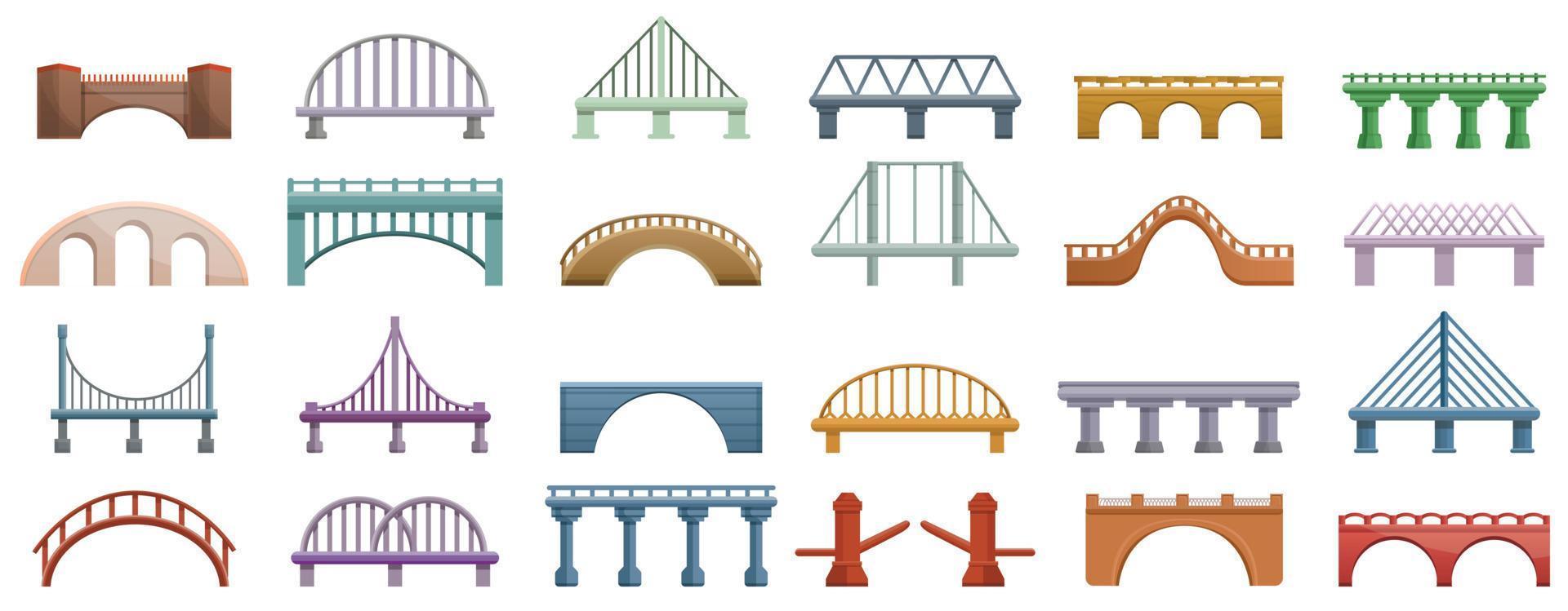 bruggen iconen set, cartoon stijl vector