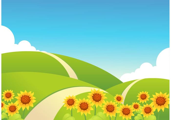 Gratis Rolling Hills Met Zonnebloemen Vector